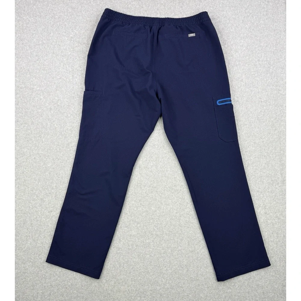 Figs Scrub Pants Mens 2XL Blue Cargo‎ Stretch Pockets Medical Nurse Drawstring